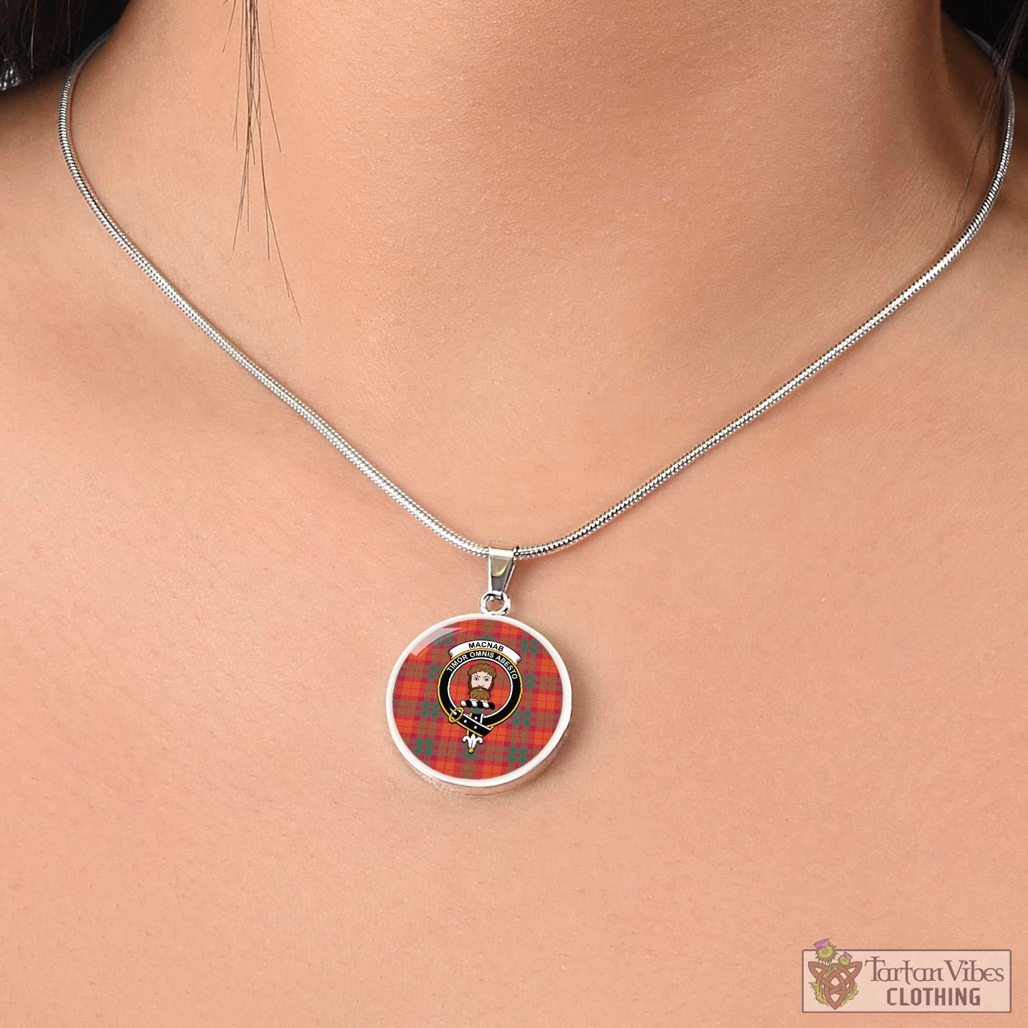 Tartan Vibes Clothing MacNab Ancient Tartan Circle Necklace with Family Crest