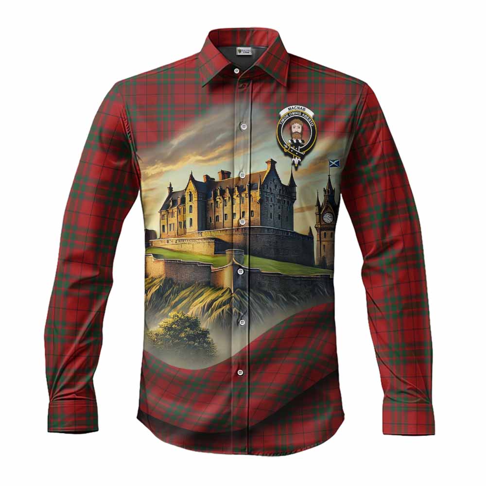 Tartan Vibes Clothing MacNab (McNab) Tartan Family Crest Long Sleeve Button Shirt with Scottish Ancient Castle Style