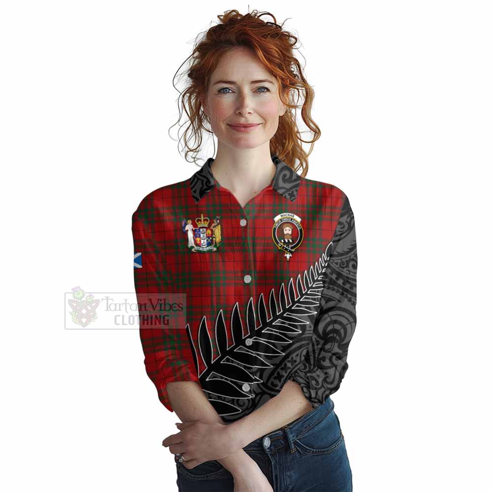 Tartan Vibes Clothing MacNab (McNab) Crest Tartan Women's Casual Shirt with New Zealand Silver Fern Half Style