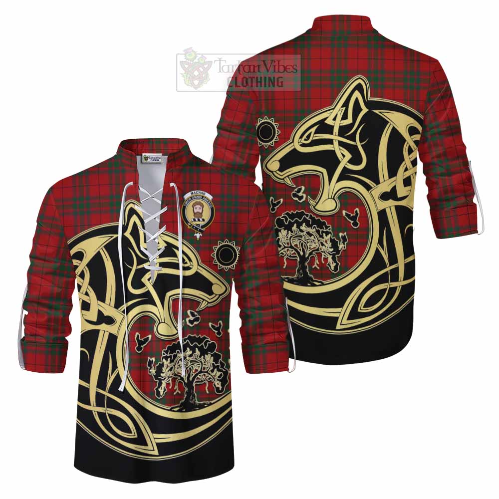 Tartan Vibes Clothing MacNab (McNab) Tartan Ghillie Kilt Shirt with Family Crest Celtic Wolf Style