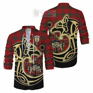 Tartan Vibes Clothing MacNab (McNab) Tartan Ghillie Kilt Shirt with Family Crest Celtic Wolf Style