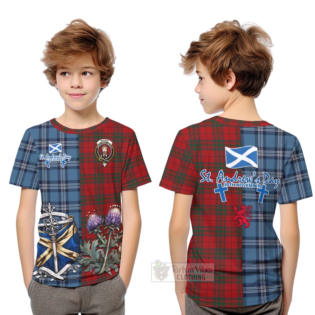 Tartan Vibes Clothing MacNab (McNab) Tartan Kid T-Shirt Happy St. Andrew's Day Half Tartan Style