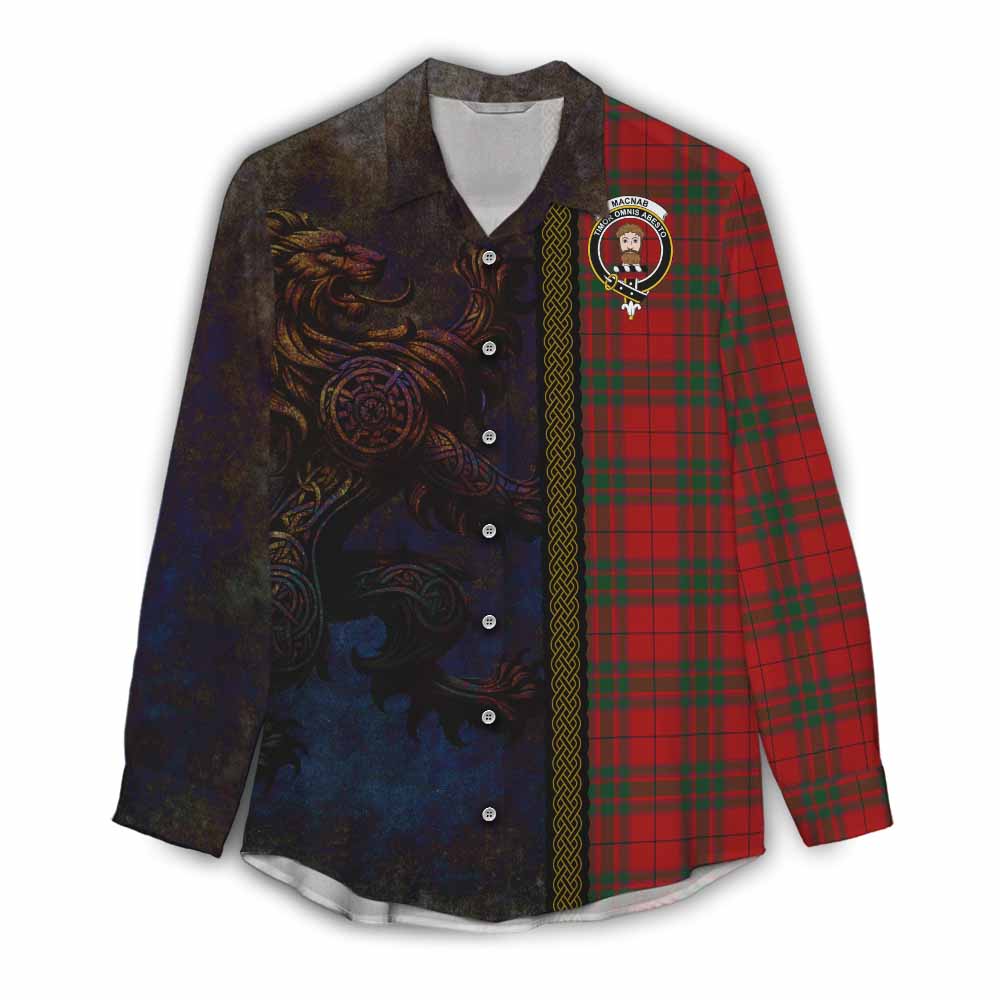 Tartan Vibes Clothing MacNab (McNab) Tartan Family Crest Women's Casual Shirt Alba Gu Brath Be Brave Lion Ancient Style