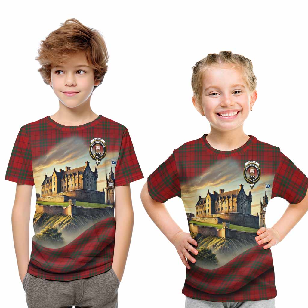 Tartan Vibes Clothing MacNab (McNab) Tartan Family Crest Kid T-Shirt with Scottish Ancient Castle Style