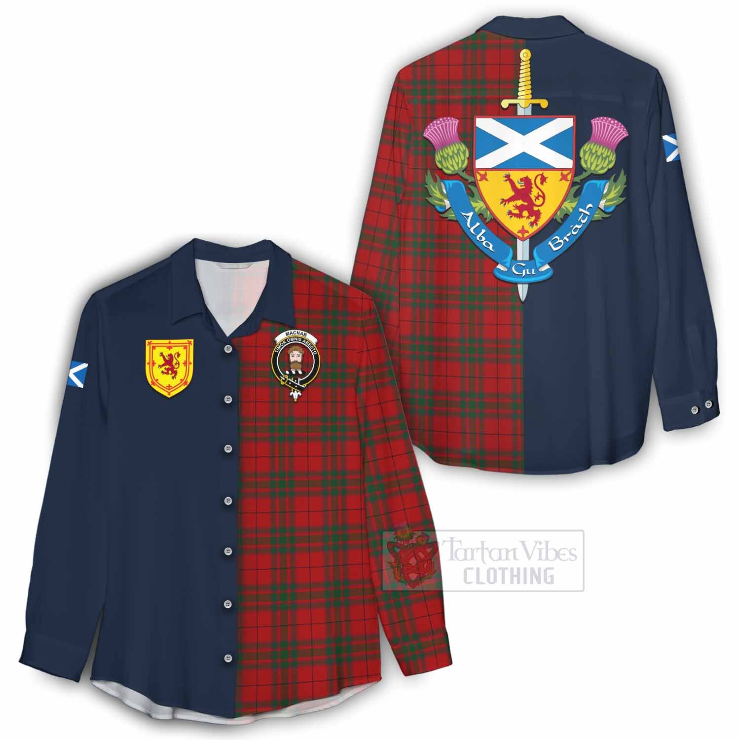Tartan Vibes Clothing MacNab (McNab) Tartan Women's Casual Shirt Alba with Scottish Lion Royal Arm Half Style