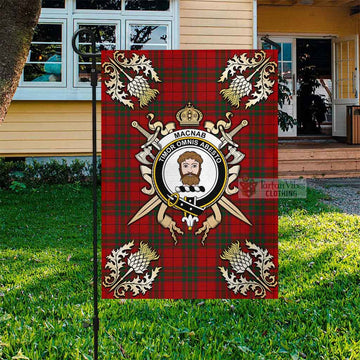 MacNab (McNab) Tartan Garden Flag with Family Crest and Golden Thistle Crossed Sword Design