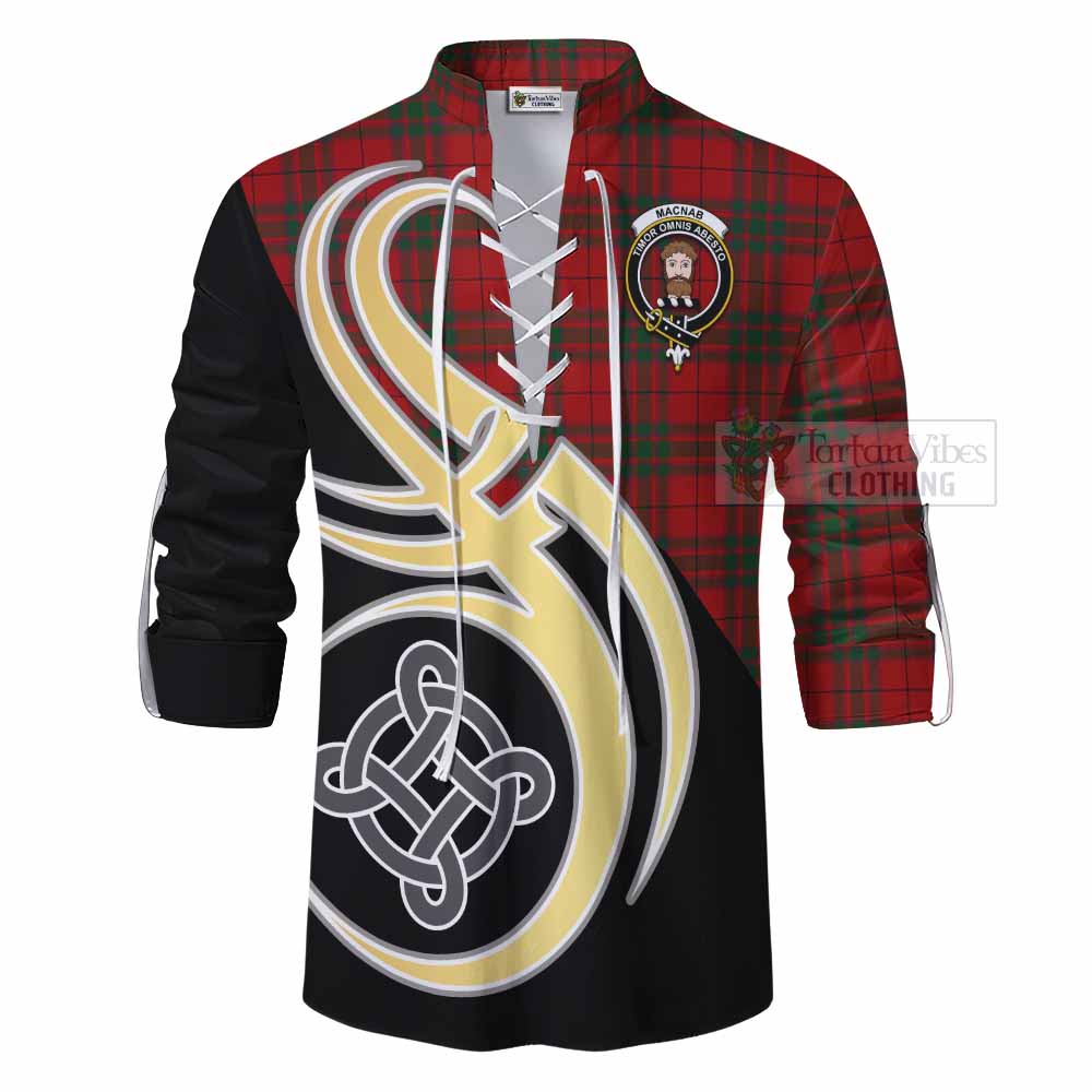 Tartan Vibes Clothing MacNab (McNab) Tartan Ghillie Kilt Shirt with Family Crest and Celtic Symbol Style