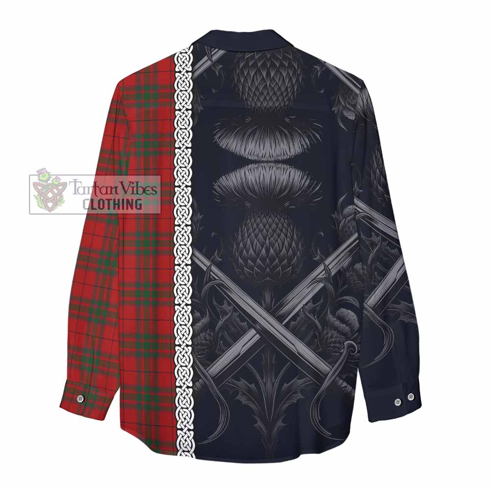 Tartan Vibes Clothing MacNab (McNab) Tartan Women's Casual Shirt with Family Crest Cross Sword Thistle Celtic Vibes