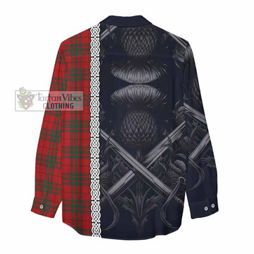 Tartan Vibes Clothing MacNab (McNab) Tartan Women's Casual Shirt with Family Crest Cross Sword Thistle Celtic Vibes