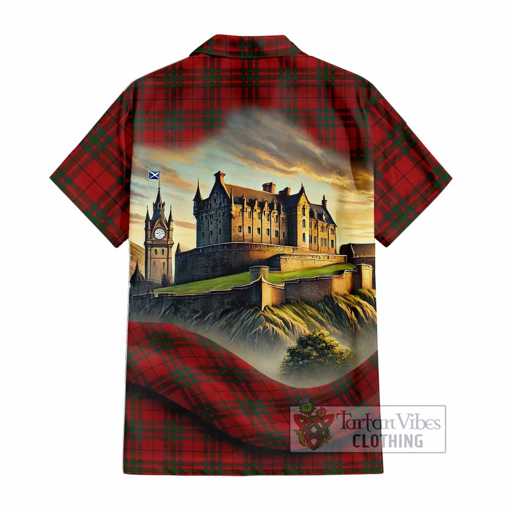Tartan Vibes Clothing MacNab (McNab) Tartan Family Crest Short Sleeve Button Shirt with Scottish Ancient Castle Style