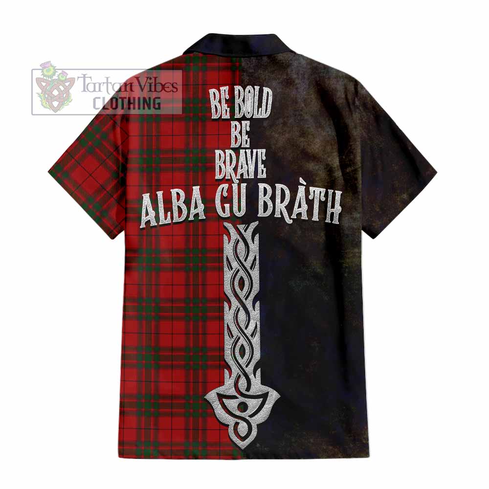 Tartan Vibes Clothing MacNab (McNab) Tartan Family Crest Short Sleeve Button Shirt Alba Gu Brath Be Brave Lion Ancient Style