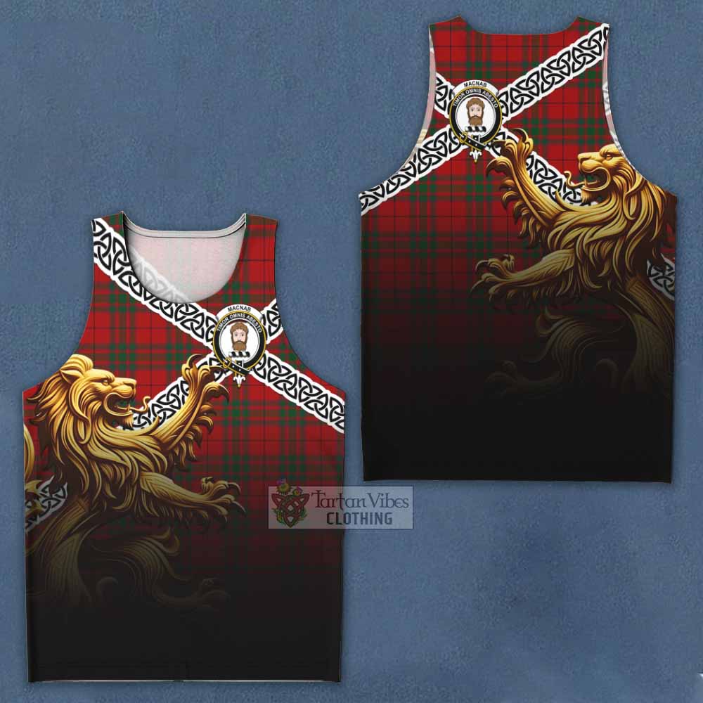 Tartan Vibes Clothing MacNab (McNab) Crest Tartan Men's Tank Top with Golden Lion Emblem Celtic Style