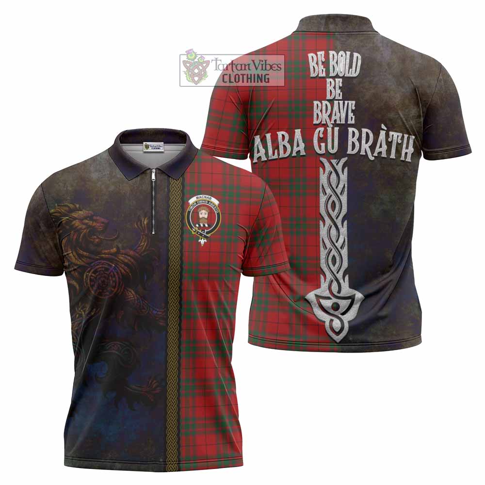 Tartan Vibes Clothing MacNab (McNab) Tartan Family Crest Zipper Polo Shirt Alba Gu Brath Be Brave Lion Ancient Style