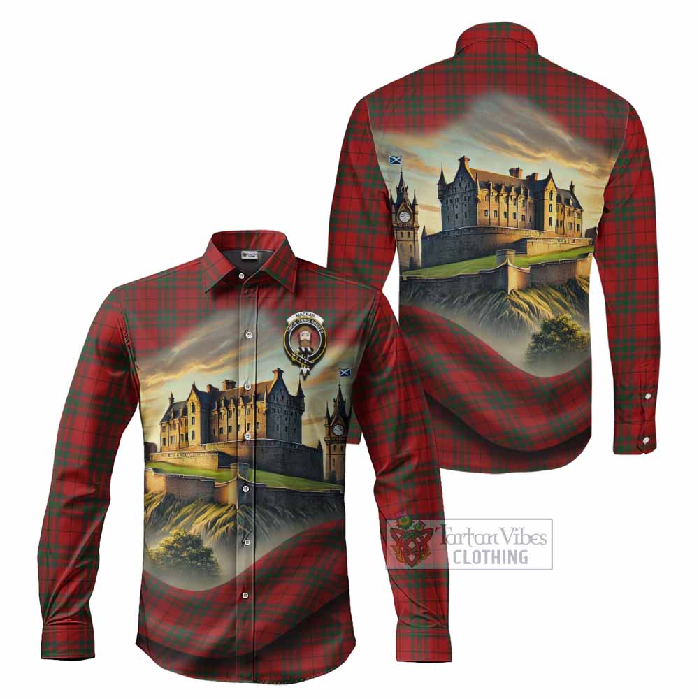Tartan Vibes Clothing MacNab (McNab) Tartan Family Crest Long Sleeve Button Shirt with Scottish Ancient Castle Style