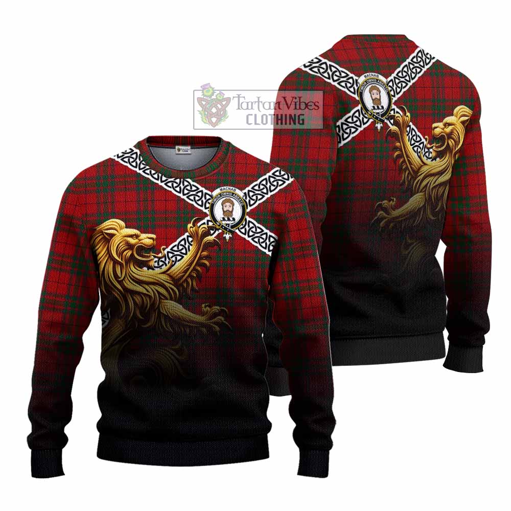 Tartan Vibes Clothing MacNab (McNab) Crest Tartan Knitted Sweater with Golden Lion Emblem Celtic Style