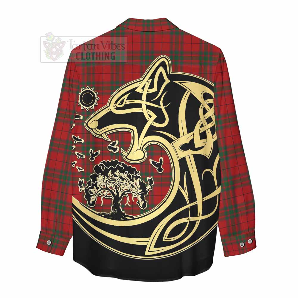 Tartan Vibes Clothing MacNab (McNab) Tartan Women's Casual Shirt with Family Crest Celtic Wolf Style