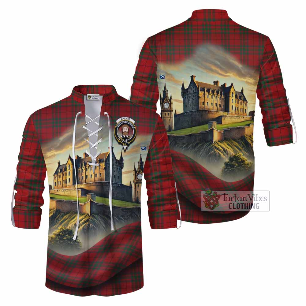 Tartan Vibes Clothing MacNab (McNab) Tartan Family Crest Ghillie Kilt Shirt with Scottish Ancient Castle Style