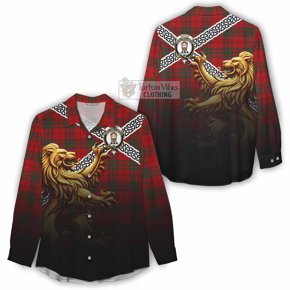 Tartan Vibes Clothing MacNab (McNab) Crest Tartan Women's Casual Shirt with Golden Lion Emblem Celtic Style