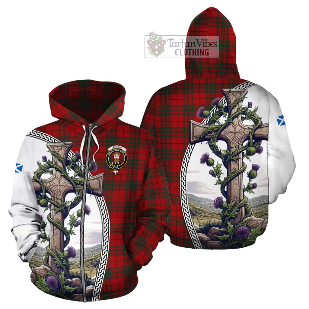 Tartan Vibes Clothing MacNab (McNab) Tartan Cotton Hoodie with Family Crest and St. Andrew's Cross Accented by Thistle Vines