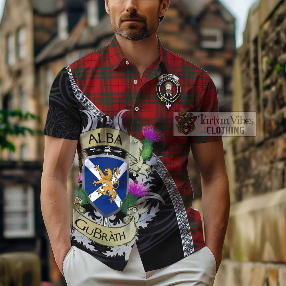 Tartan Vibes Clothing MacNab (McNab) Tartan Family Crest Short Sleeve Button Shirt Lion Rampant Royal Thistle Shield Celtic Inspired