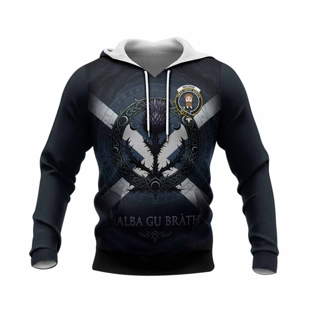 MacNab (McNab) Clan Crest Knitted Hoodie with Celtic Knot Thistle and Saltire