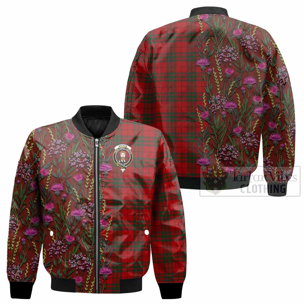 MacNab (McNab) Family Crest Tartan Bomber Jacket Scottish Thistle Flower Pattern Half Style - Tartan Vibes Clothing