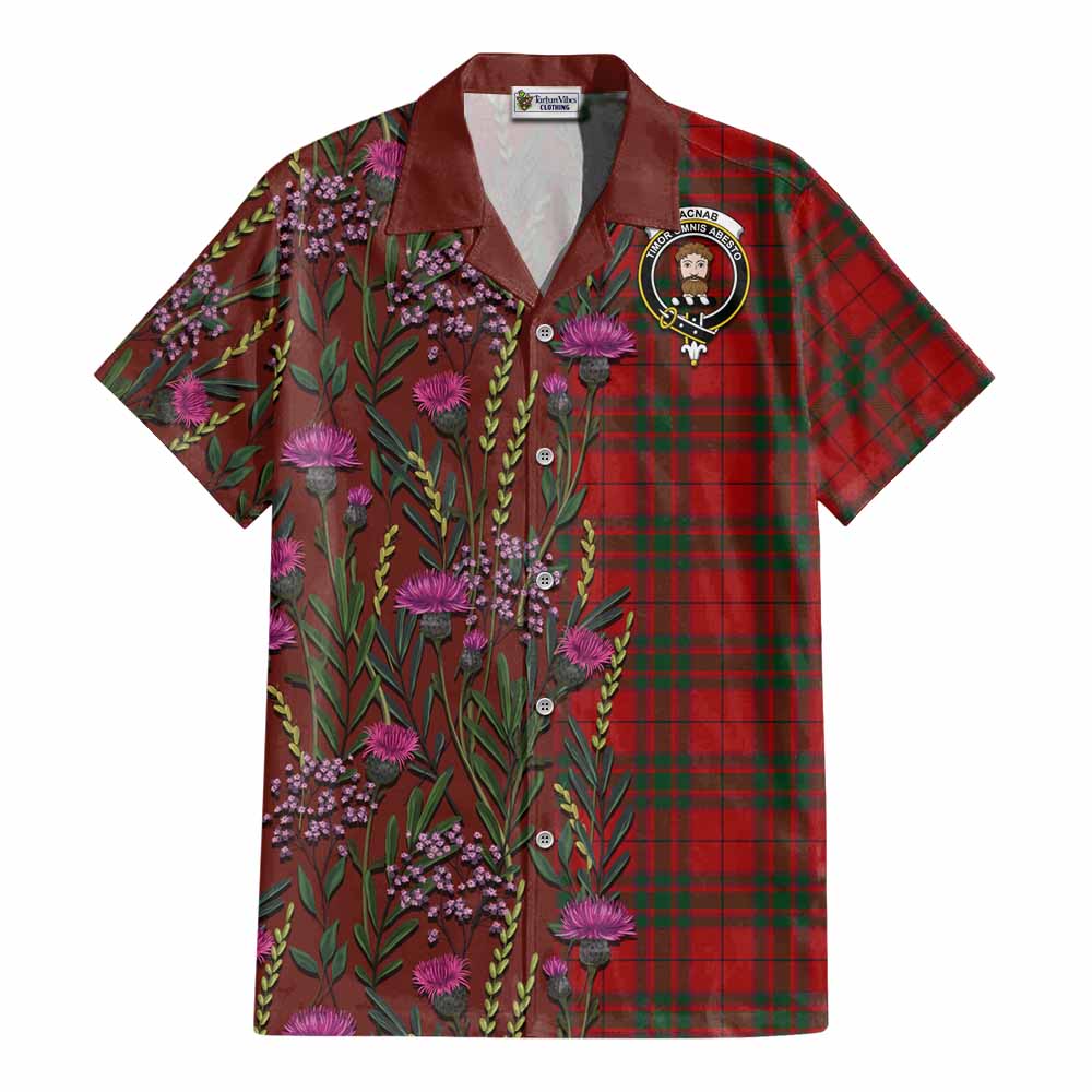 MacNab (McNab) Family Crest Tartan Cotton Hawaiian Shirt Scottish Thistle Flower Pattern Half Style - Tartan Vibes Clothing