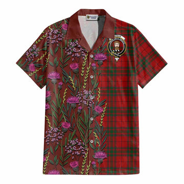 MacNab (McNab) Family Crest Tartan Cotton Hawaiian Shirt Scottish Thistle Flower Pattern Half Style - Tartan Vibes Clothing