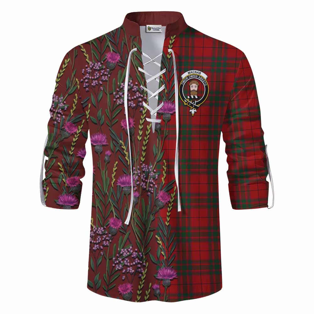 MacNab (McNab) Family Crest Tartan Ghillie Shirt Scottish Thistle Flower Pattern Half Style - Tartan Vibes Clothing