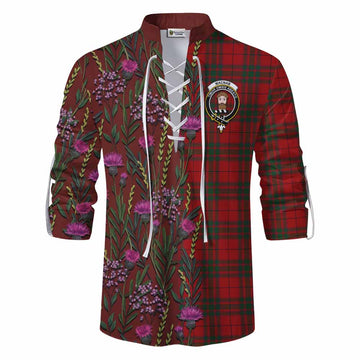MacNab (McNab) Family Crest Tartan Ghillie Shirt Scottish Thistle Flower Pattern Half Style - Tartan Vibes Clothing