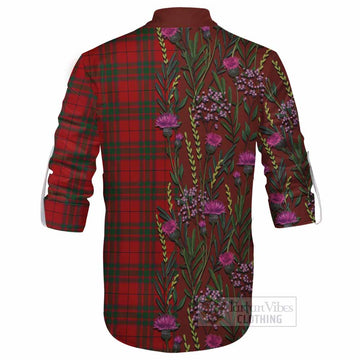MacNab (McNab) Family Crest Tartan Ghillie Shirt Scottish Thistle Flower Pattern Half Style - Tartan Vibes Clothing
