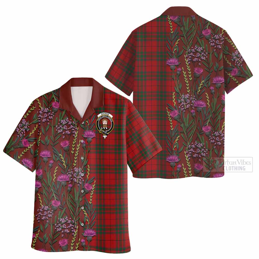MacNab (McNab) Family Crest Tartan Hawaiian Shirt Scottish Thistle Flower Pattern Half Style - Tartan Vibes Clothing