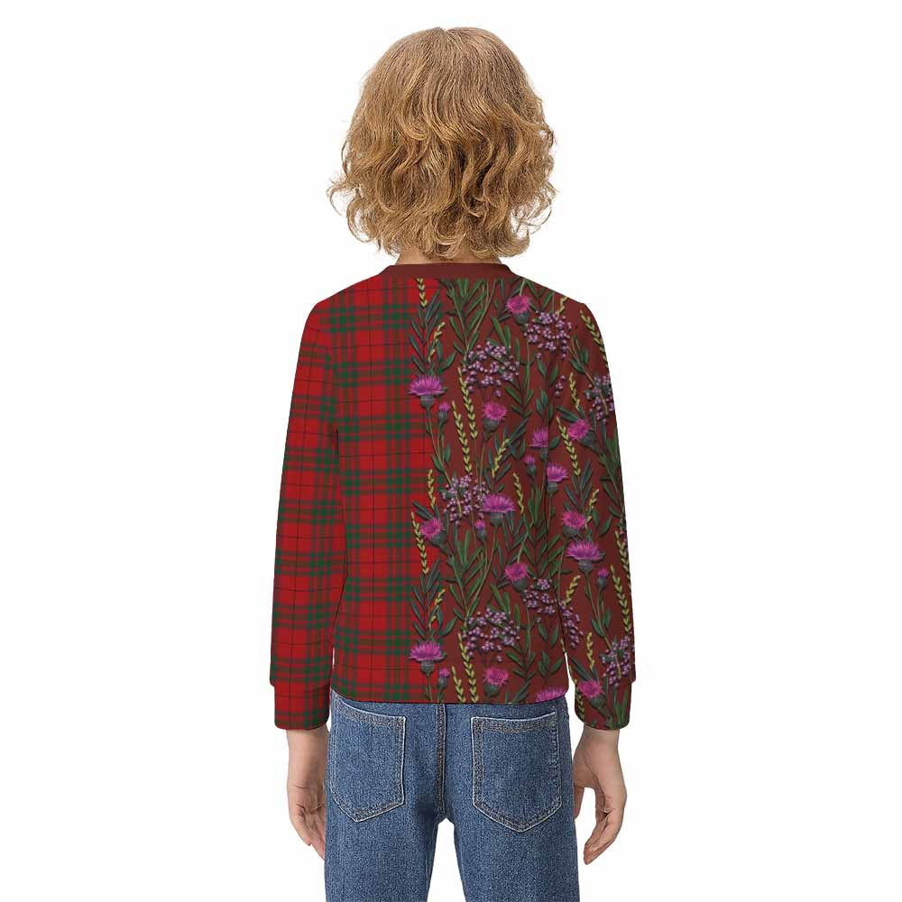 MacNab (McNab) Family Crest Tartan Kid Knitted Sweatshirt Scottish Thistle Flower Pattern Half Style - Tartan Vibes Clothing