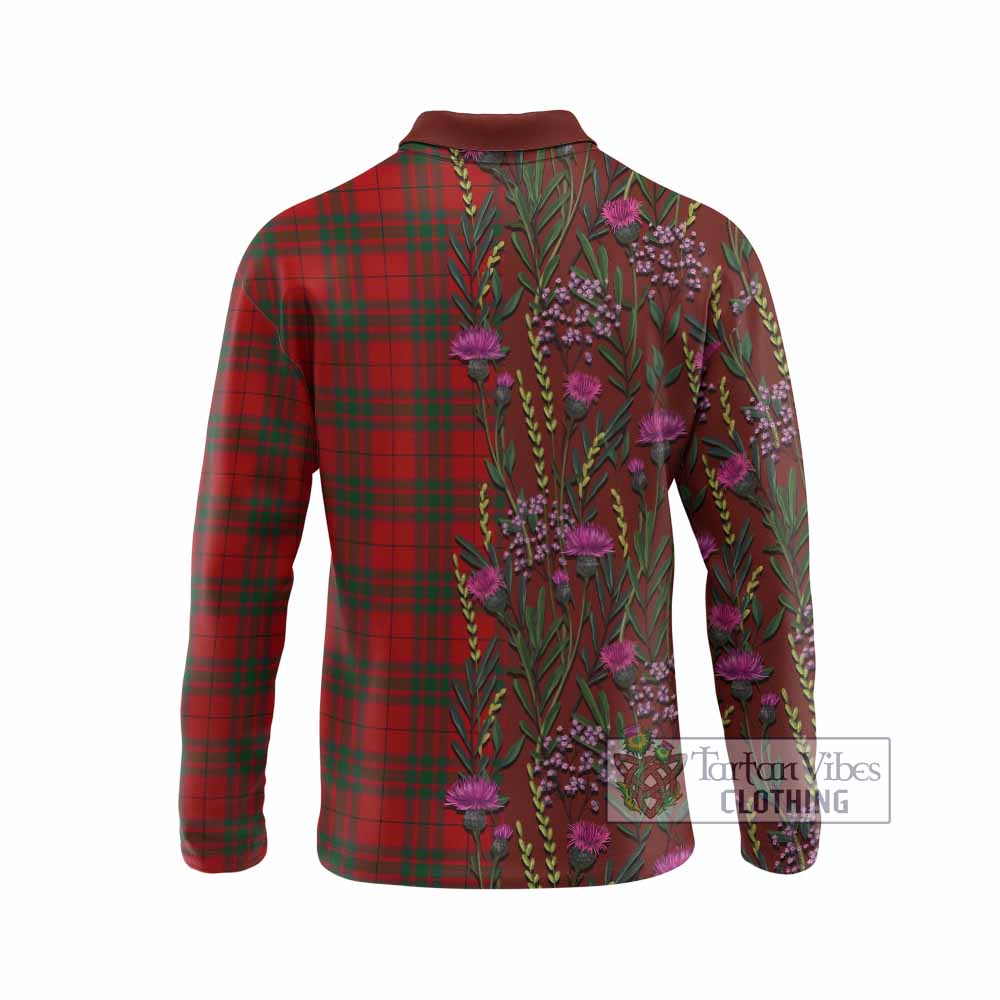 MacNab (McNab) Family Crest Tartan Long Sleeve Polo Shirt Scottish Thistle Flower Pattern Half Style - Tartan Vibes Clothing