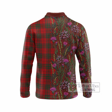 MacNab (McNab) Family Crest Tartan Long Sleeve Polo Shirt Scottish Thistle Flower Pattern Half Style