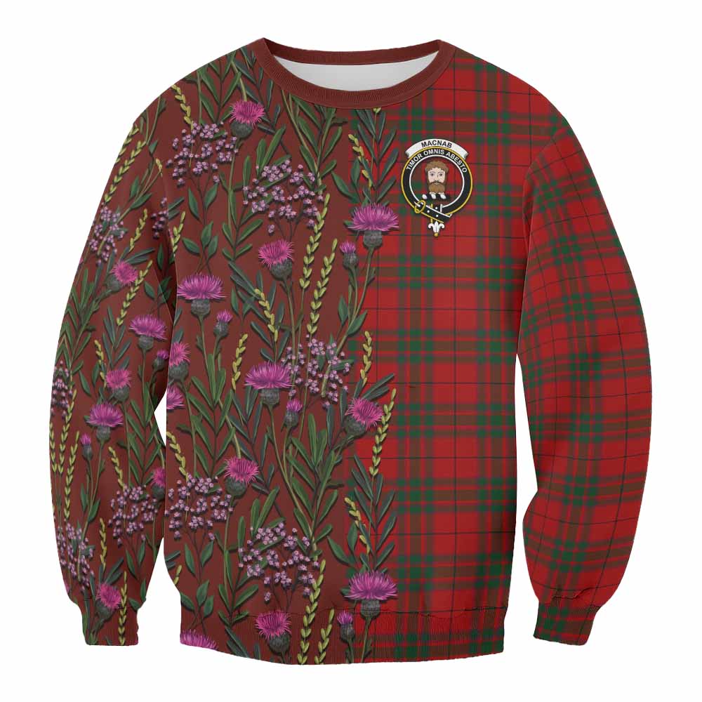 MacNab (McNab) Family Crest Tartan Sweatshirt Scottish Thistle Flower Pattern Half Style - Tartan Vibes Clothing