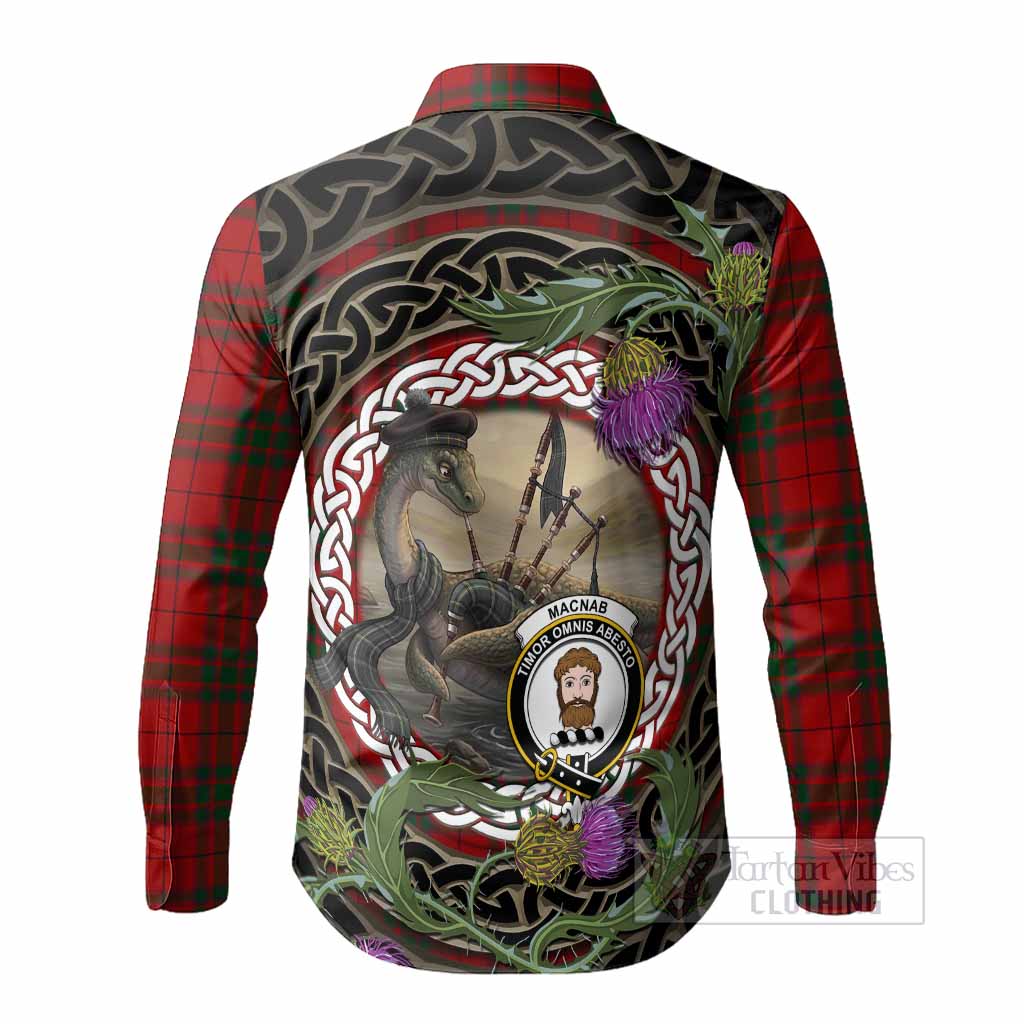 MacNab (McNab) Tartan Crest Bagpipe Nessie Long Sleeve Button Shirts Scottish Loch Ness Monster Celtic Thistle