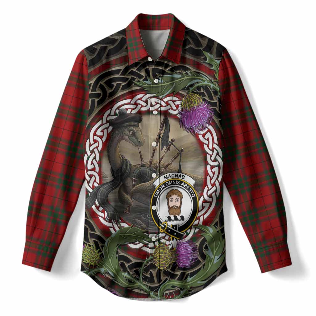 MacNab (McNab) Tartan Crest Bagpipe Nessie Women Casual Shirt Scottish Loch Ness Monster Celtic Thistle
