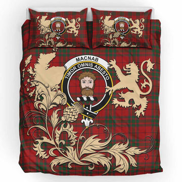 MacNab (McNab) Tartan Crest Bedding Set with Scottish Iconic Symbols 