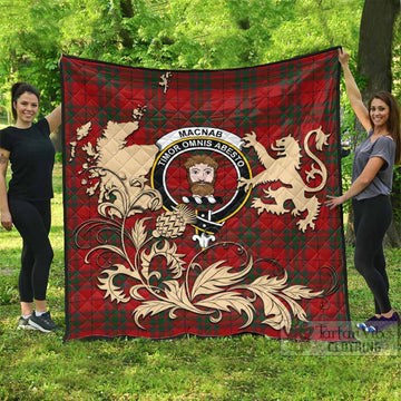 MacNab (McNab) Tartan Crest Premium Quilt with Scottish Iconic Symbols 