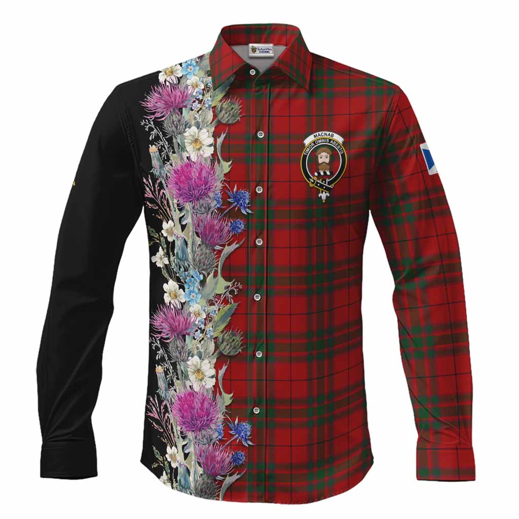 MacNab (McNab) Tartan Crest Thistle Floral Long Sleeve Button Shirts Men's Shirt S - Tartan Vibes Clothing