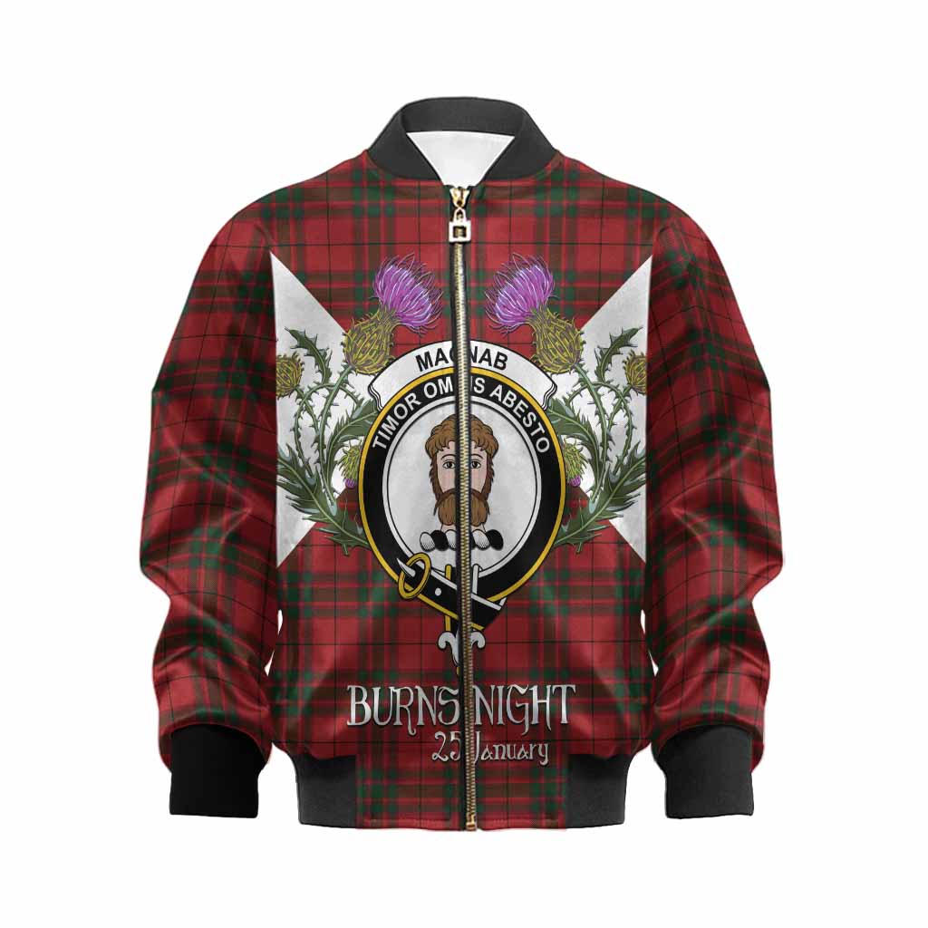 MacNab (McNab) Tartan Family Crest Kid Bomber Jacket Scottish Burns Night Thistle Floral