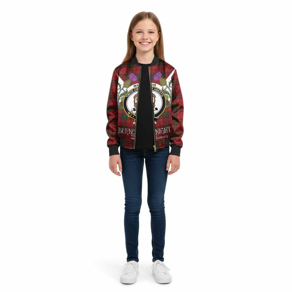 MacNab (McNab) Tartan Family Crest Kid Bomber Jacket Scottish Burns Night Thistle Floral