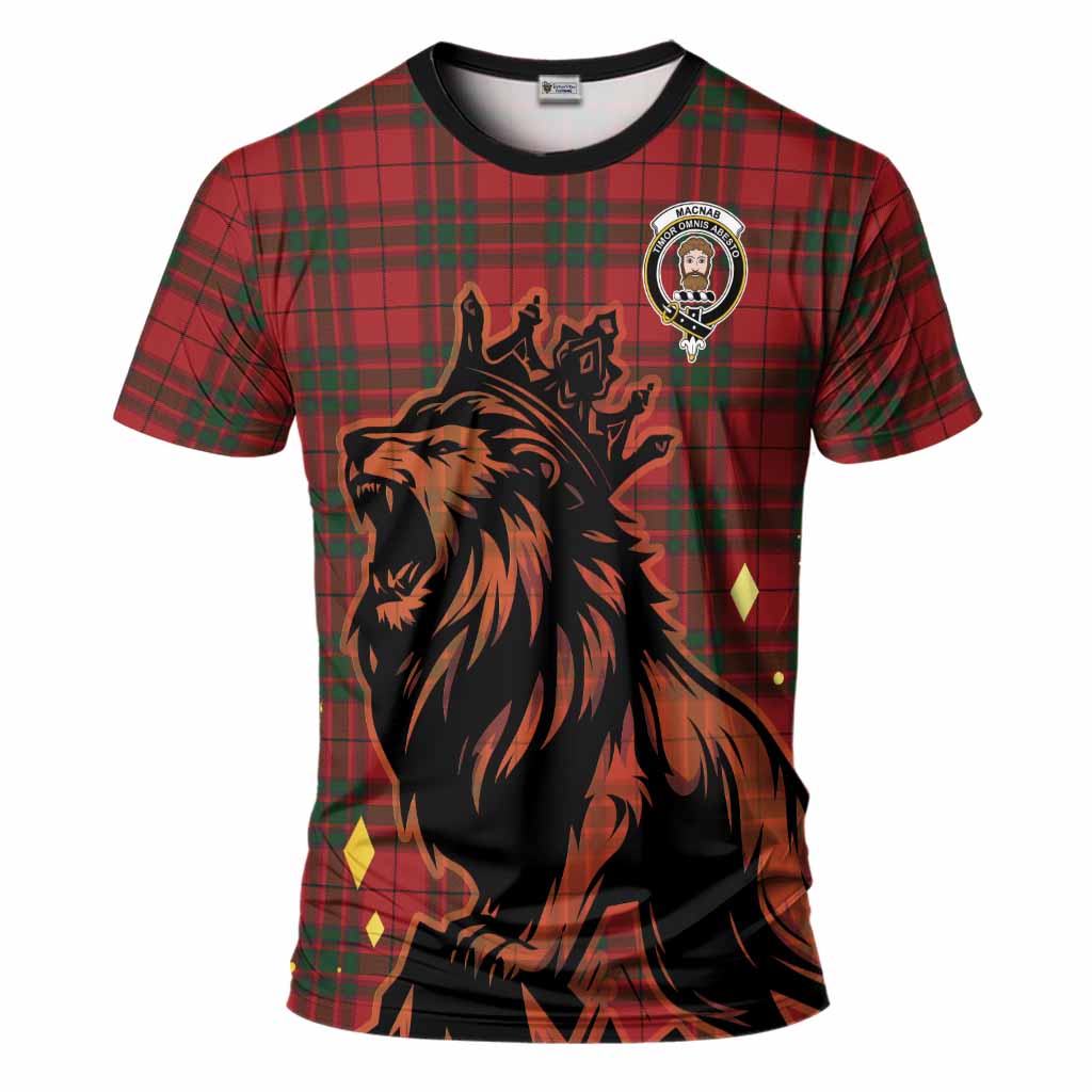 MacNab (McNab) Tartan Family Crest T-Shirt Crowned Lion Roaring