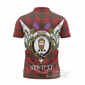 MacNab (McNab) Tartan Family Crest Zipper Polo Shirt Scottish Burns Night Thistle Floral
