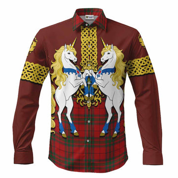 MacNab (McNab) Tartan Long Sleeve Button Shirts Unicorn Celtic Knot And Thistle Emblem