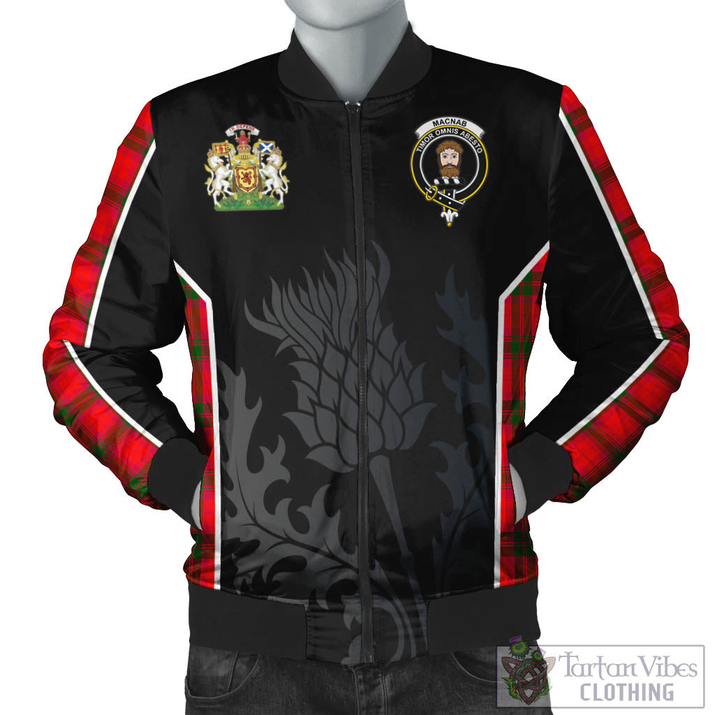 Tartan Vibes Clothing MacNab Modern Tartan Bomber Jacket with Family Crest and Scottish Thistle Vibes Sport Style