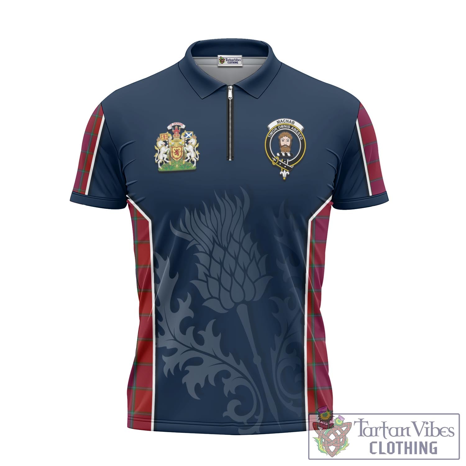 Tartan Vibes Clothing MacNab Old Tartan Zipper Polo Shirt with Family Crest and Scottish Thistle Vibes Sport Style