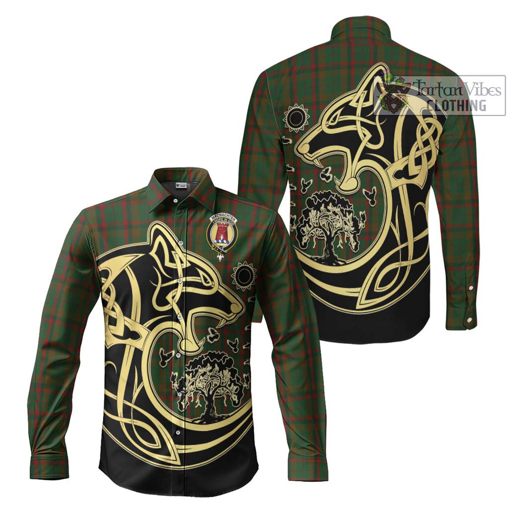 MacNachten Hunting Tartan Long Sleeve Button Shirt with Family Crest Celtic Wolf Style Men's Shirt S - Tartan Vibes Clothing