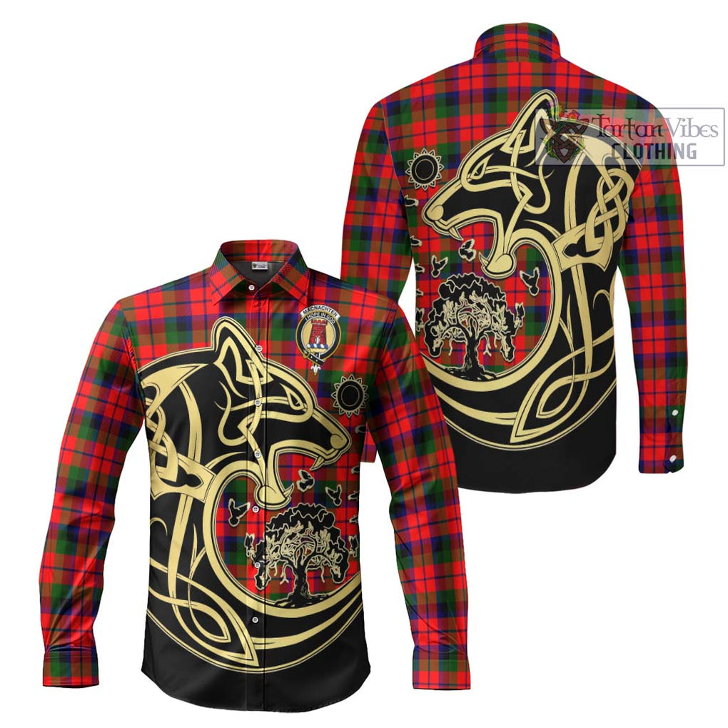 MacNachten Modern Tartan Long Sleeve Button Shirt with Family Crest Celtic Wolf Style Men's Shirt S - Tartan Vibes Clothing